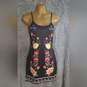 Black Backless Mini Dress with  Floral Design